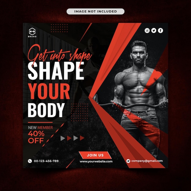 Gym body social media post design template