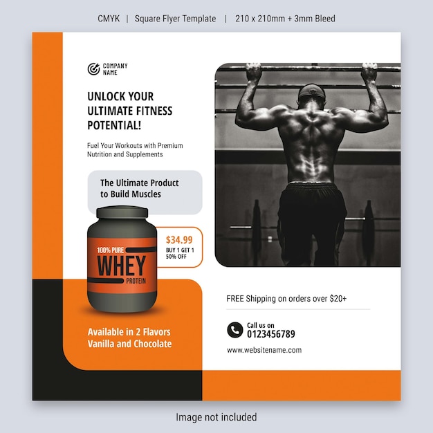 PSD gym and bodybuilding supplement products flyer square size