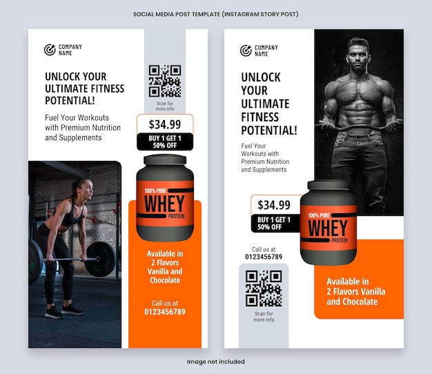 PSD gym and bodybuilding supplement products social media instagram story post template