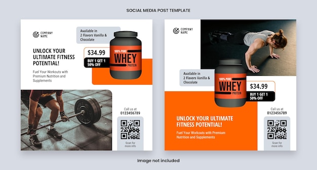 PSD gym and bodybuilding supplement products social media post template