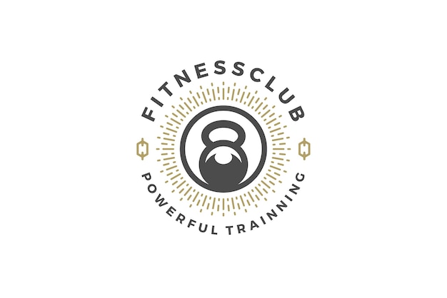 gym club vintage circle logo design template heavy weight dumbbell sports training equipment