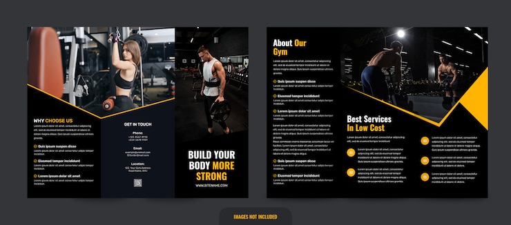 PSD gym en fitness driebladige brochure sjabloon