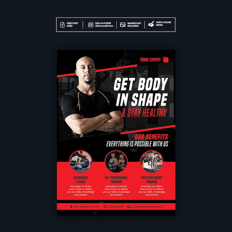 PSD gym en fitness flyer-sjabloon