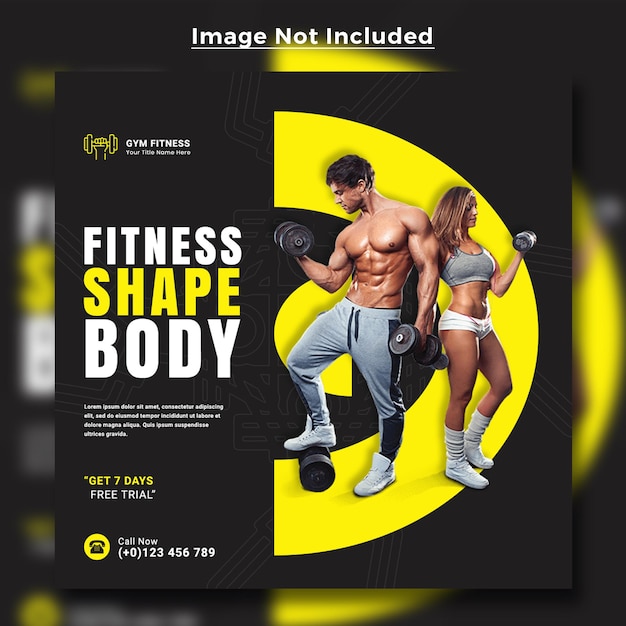 Gym en fitness instagram banner of social media postsjabloon geel