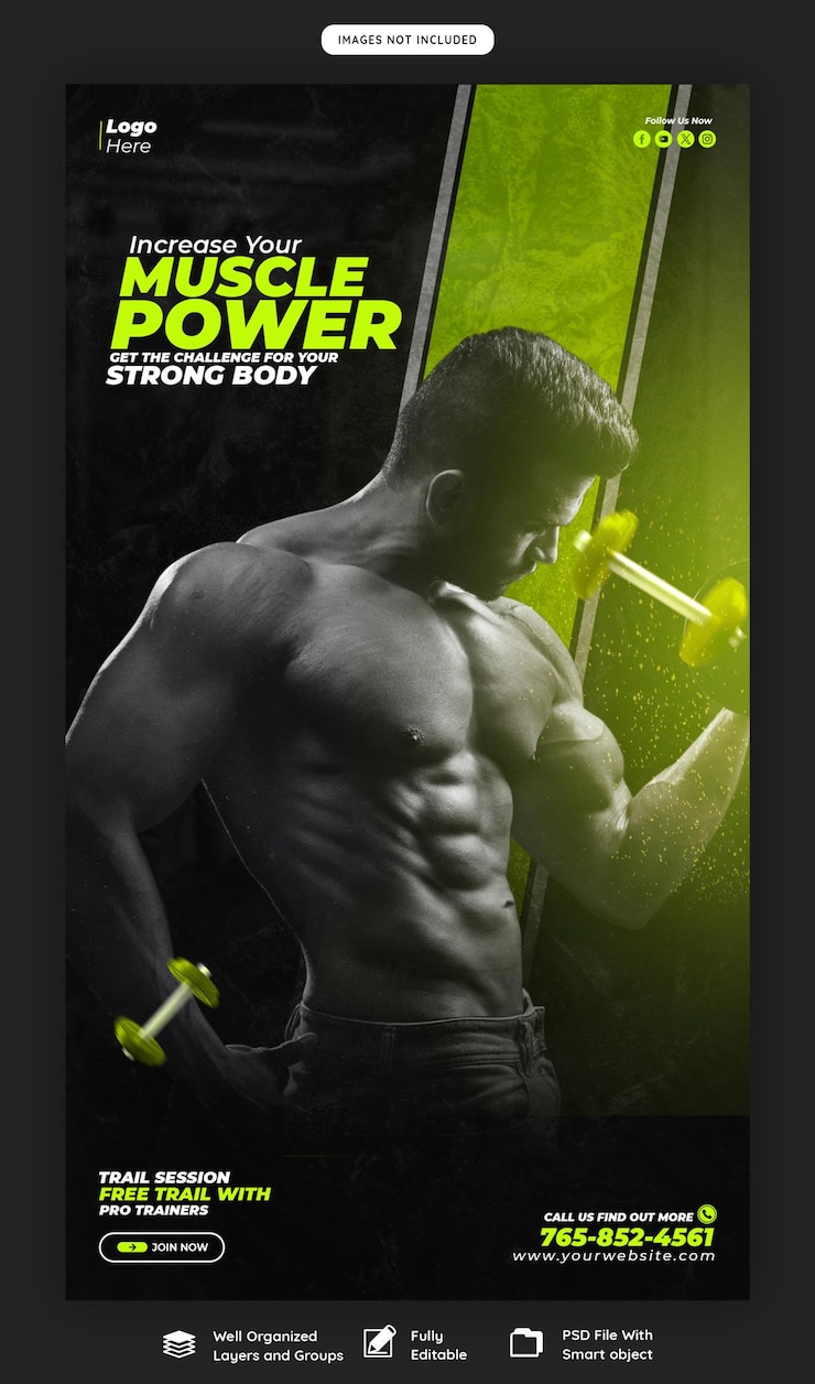 PSD gym en fitness instagram en facebook story sjabloon
