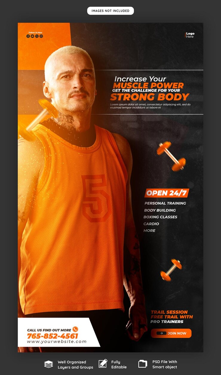 PSD gym en fitness instagram en facebook story sjabloon