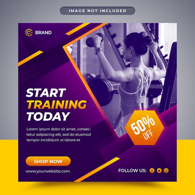 Gym en fitness promotionele social media post en webbanner sjabloon