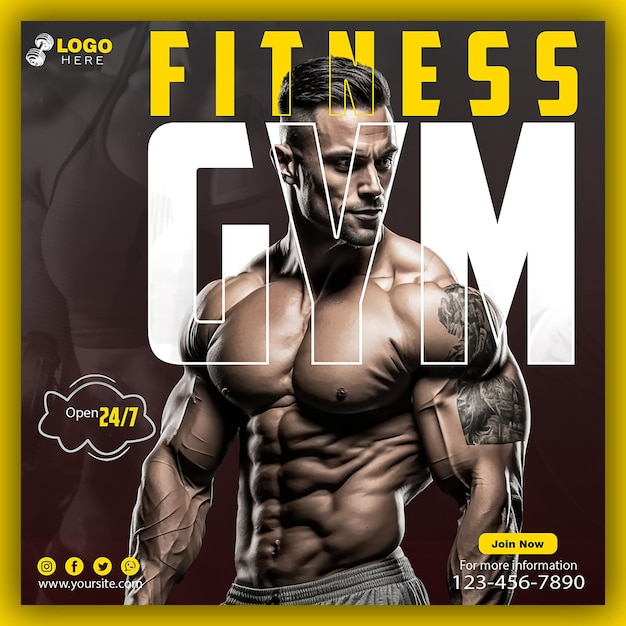 PSD gym en fitness social media banner sjabloon