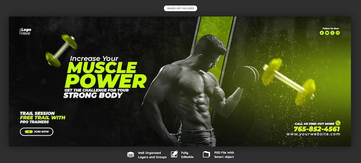 PSD gym and fitness facebook cover banner template