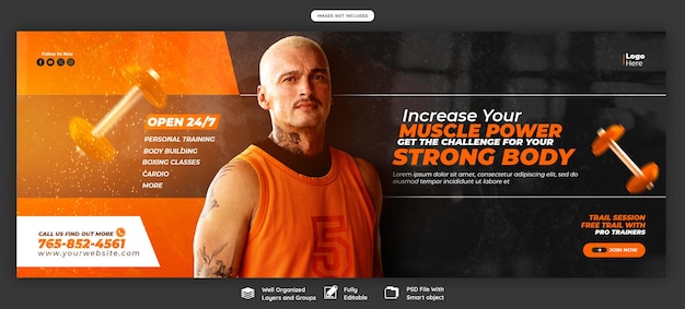 PSD gym and fitness facebook cover banner template