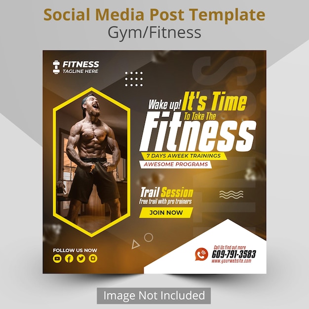 Banner instagram di palestra e fitness o design del modello di post sui social media.