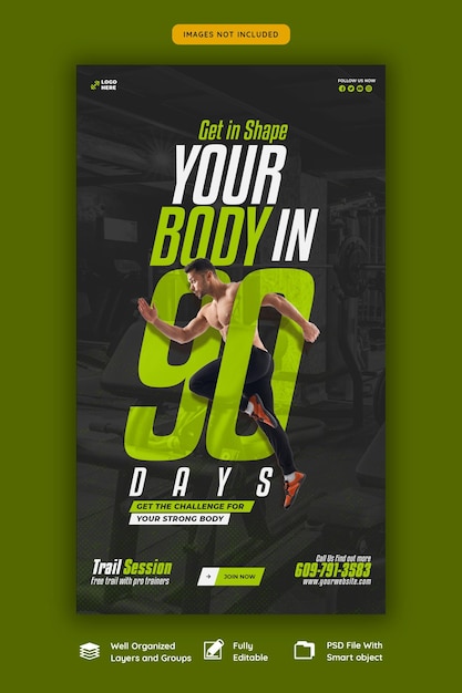 Gym and fitness instagram and facebook story template