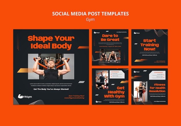 PSD collezione di post instagram palestra e fitness