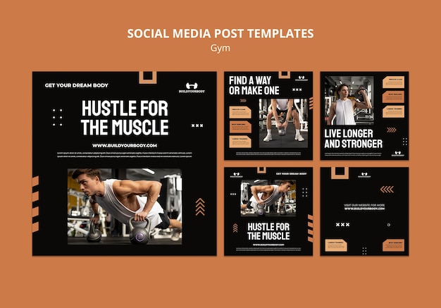 PSD collezione di post instagram palestra e fitness