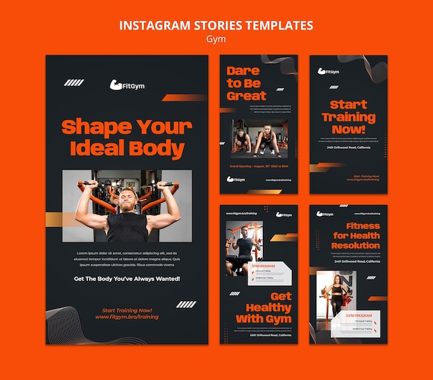 PSD collezione di storie di instagram di palestra e fitness