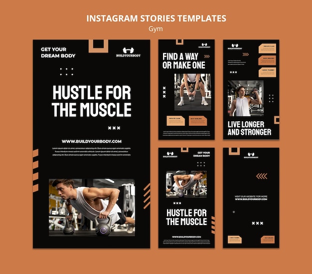 PSD gym and fitness instagram stories collection