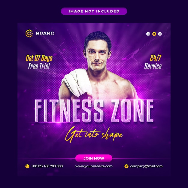 PSD gym and fitness promotional instagram banner or social media post template