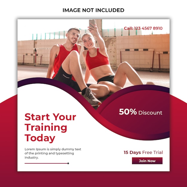 Gym and fitness promotional social media post and banner template