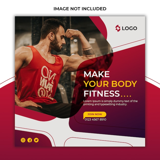 Gym and fitness promotional social media post and banner template