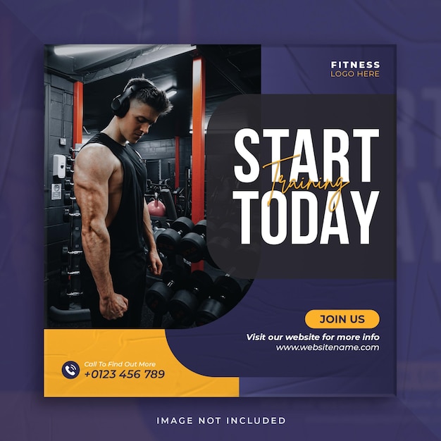 PSD gym and fitness promotional social media post instagram banner or square flyer template