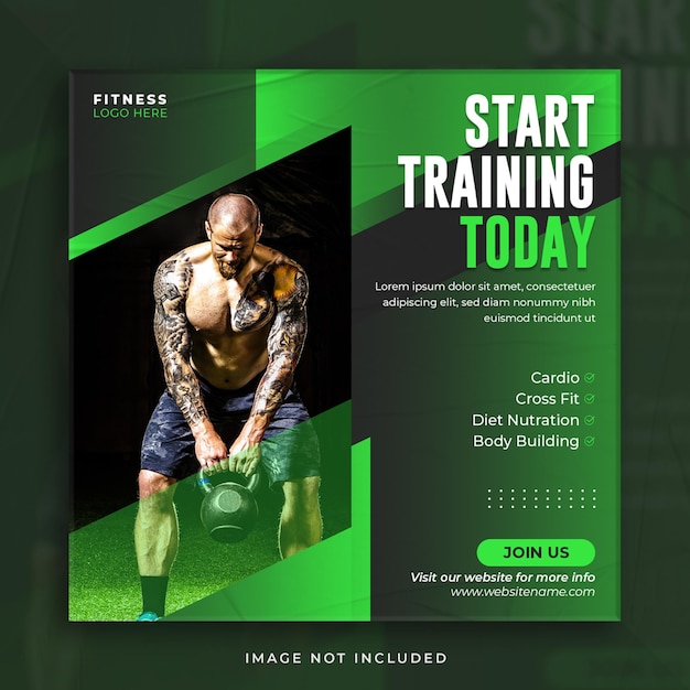 Gym and fitness promotional social media post instagram banner or square flyer template