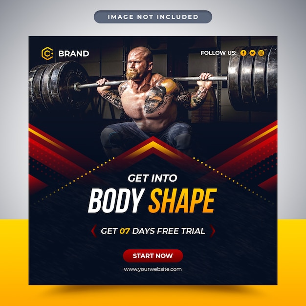 Gym and fitness promotional social media post and social media banner or web banner template