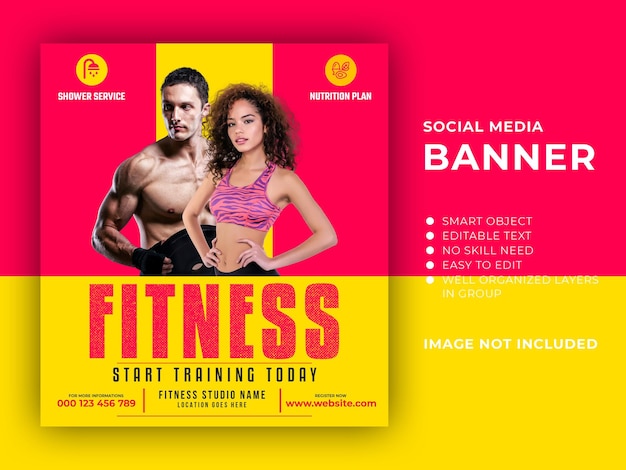 PSD gym and fitness social media banner template