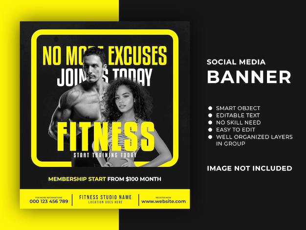 Gym and fitness social media banner template