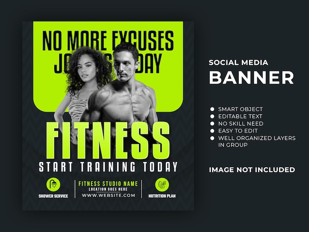 Modello di banner per social media palestra e fitness