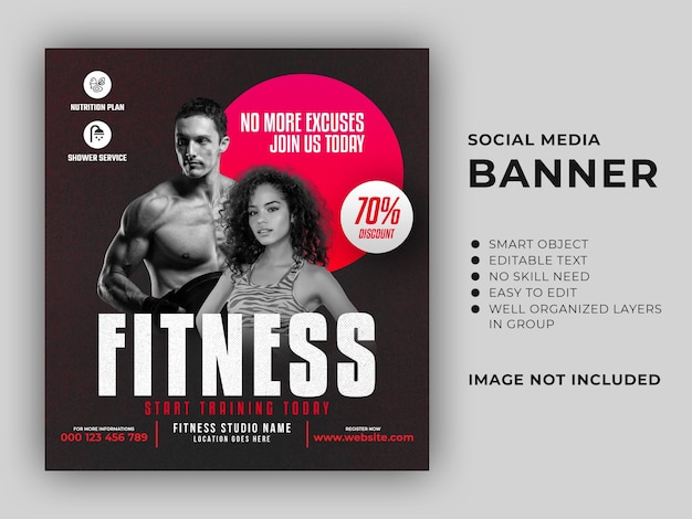 Gym and fitness social media banner template