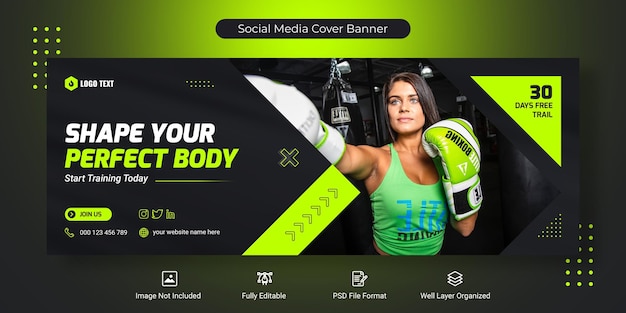 Gym and fitness social media Facebook cover banner template