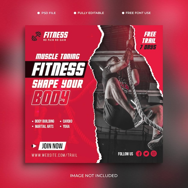 Gym fitness social media and instagram post template free psd