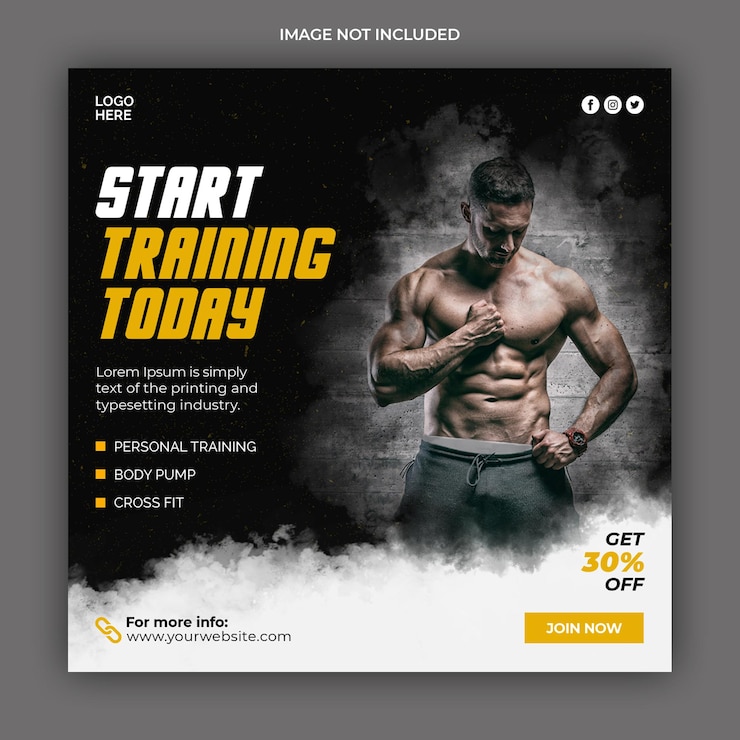 PSD gym fitness social media post banner template