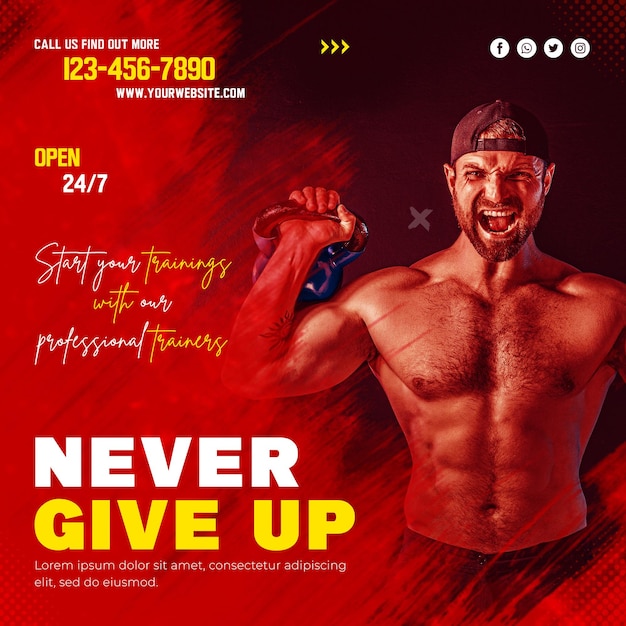 Gym and fitness social media post banner template