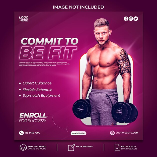 PSD gym and fitness social media post banner template