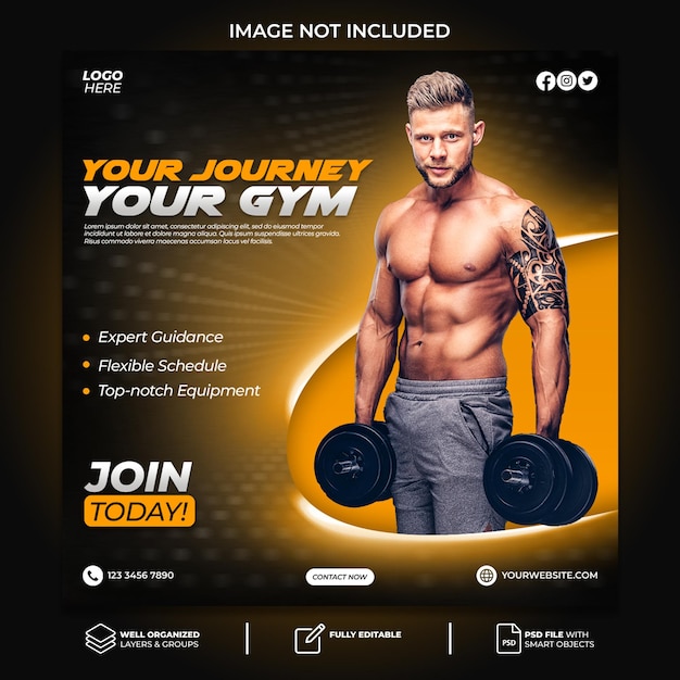 PSD gym and fitness social media post banner template