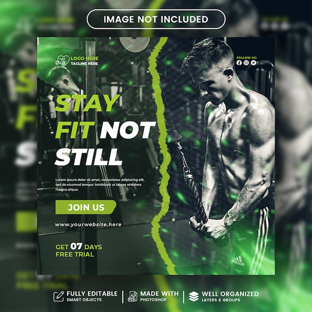 Gym Fitness social media post design templatevector en PSD bestand Geschikt voor sociale media
