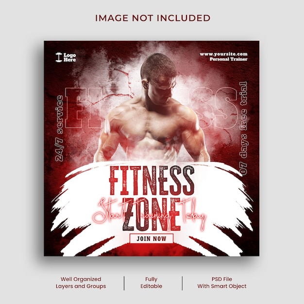 PSD gym and fitness social media post template banner design for instagram and facebook