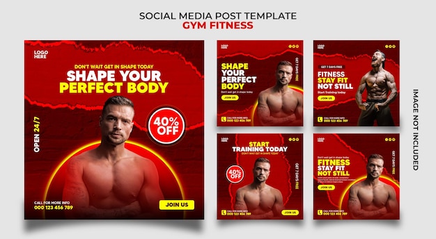 Gym fitness social media post template design