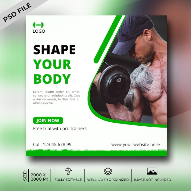 Gym fitness social media post template design