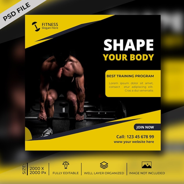 Gym fitness social media post template design