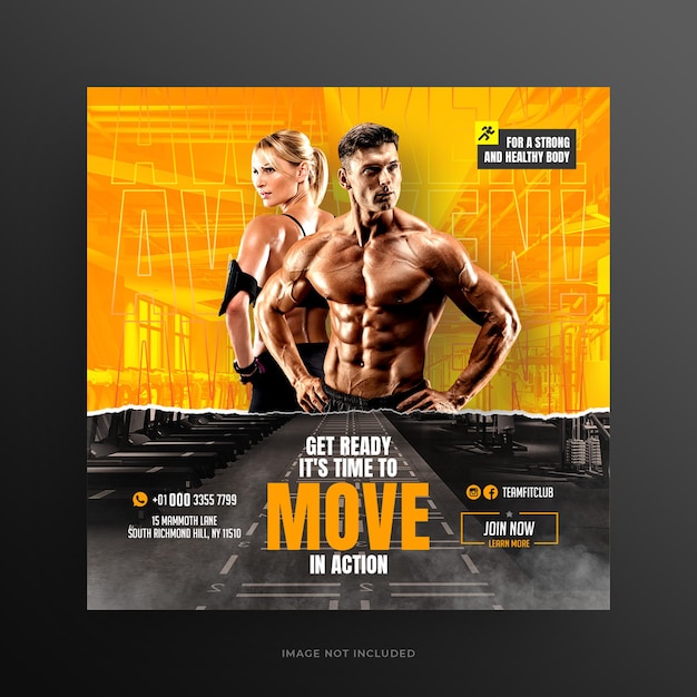 PSD gym fitness social media post template or web banner