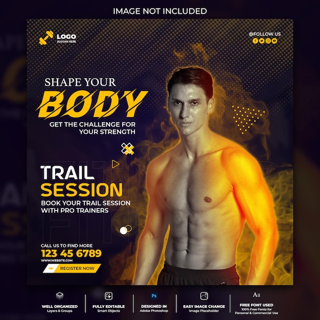 PSD gym and fitness social media post template