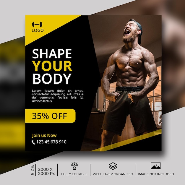 Gym and fitness social media post template