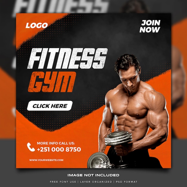PSD gym fitness social media poster template premium psd