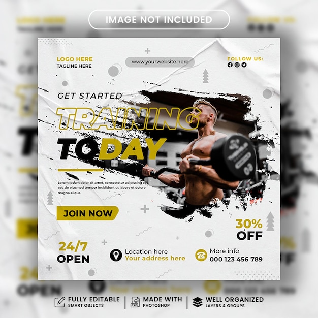 PSD gym and fitness sports banner template workout fitness gym banner instagram and social media post