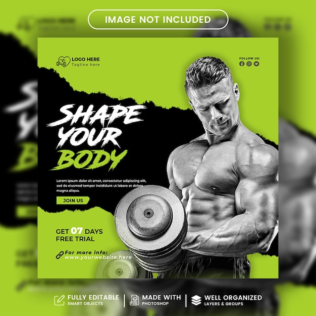 PSD gym and fitness sports banner template workout fitness gym banner instagram and social media post