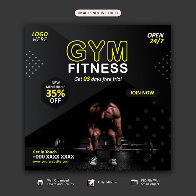 Gym, fitness and Sports social media post template