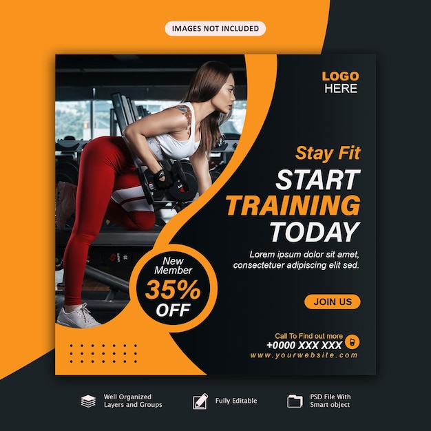 Gym, fitness and Sports social media post template