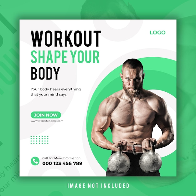 Gym, fitness, sports, training poster, workout social media post design